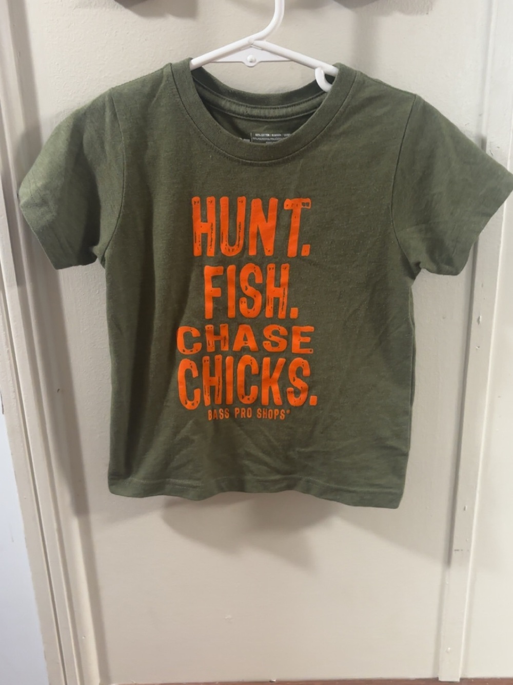 Bass Pro Shops Olive Green Kids Short Sleeve Tee with Orange Graphic